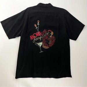 Kahala Hawaiian Islands Black Aloha Lounge Silk Button Down Shirt Top